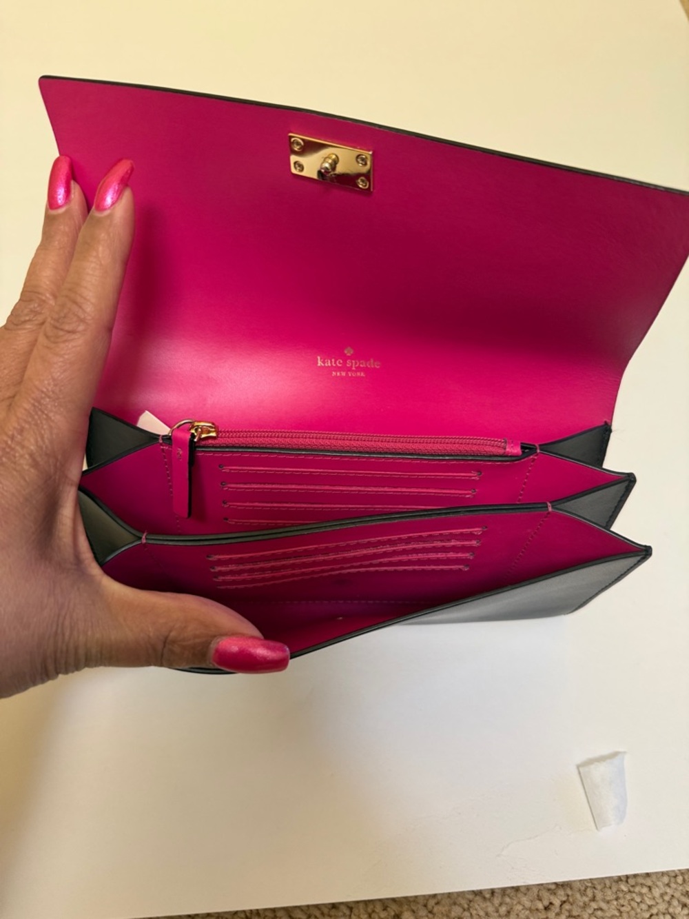 kate spade Arbor Hill Black Leather Wallet pink interior - Picture 4 of 6